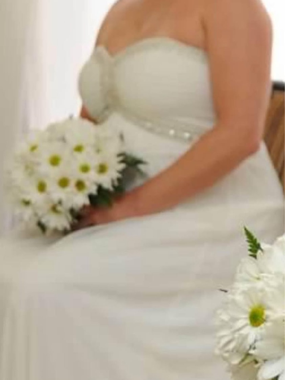 Strapless White Bridal Dress with Beaded Waist
